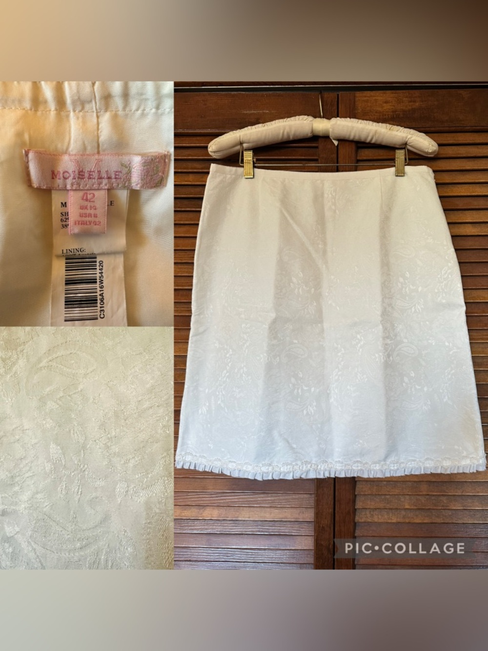 Moiselle ivory Jacquard A-Line Skirt with Ruffle Hem size 10
